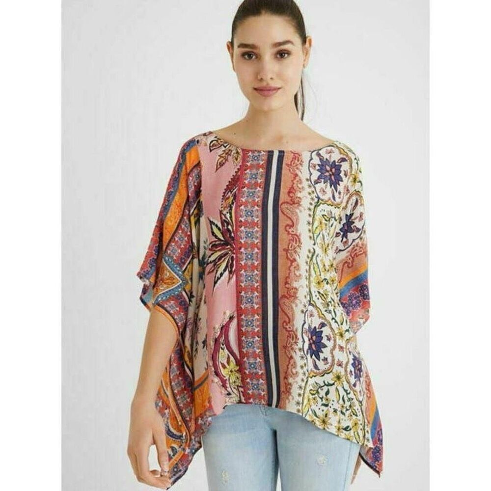 Desigual Loose Paisley Blouse Scarf Top Medium
